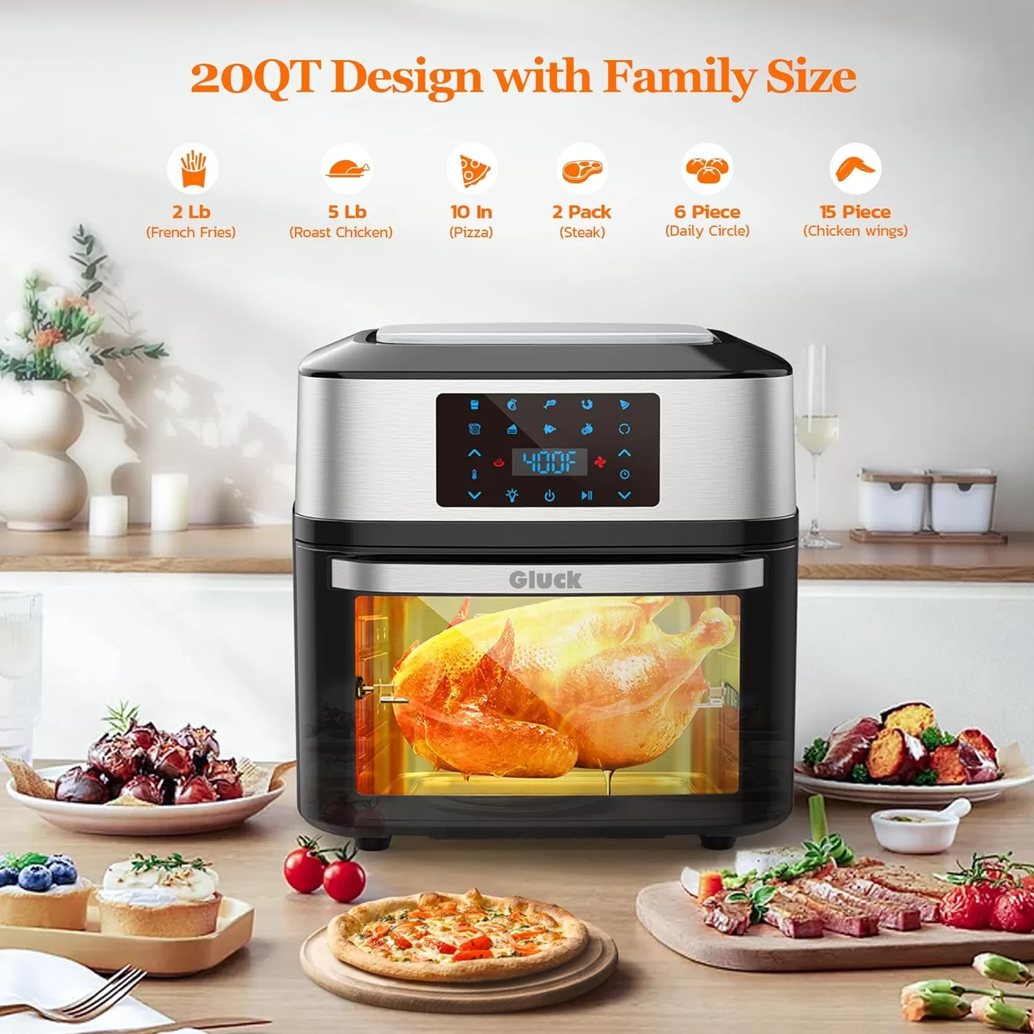 GLUCK Air Fryer Oven, 10-in-1 20 QT Airfryer Oven, ETL Certification