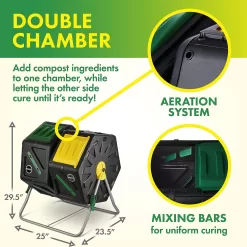 Miracle-Gro Dual Chamber Compost Tumbler – Easy-Turn, Fast-Working System (2 – 18.5gallon /70 Liter)