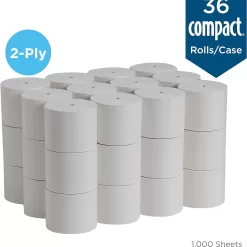 Compact Coreless 2-Ply Recycled Toilet Paper by GP PRO (Georgia-Pacific), 19375, 1,000 Sheets Per Roll, 36 Rolls Per Case