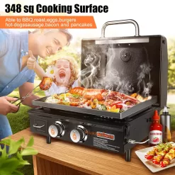 QuliMetal Table Top Grill Portable Griddle with Hood Non-Stick Flat Top Grill Griddle Propane Grill
