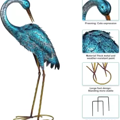 Kircust Garden Sculpture & Statues, Blue Heron Lawn Ornaments Standing Metal Crane Yard Art Large Size Bird Decoy, Set of 2