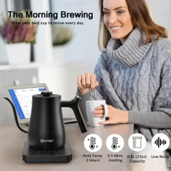 Ulcreigo Gooseneck Electric Kettle Temperature Control with 5 Variable Presets, (Black)