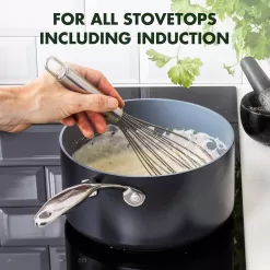 GreenPan Valencia Pro Hard Anodized Healthy Ceramic Nonstick 2QT and 3QT Saucepan Pot Set with Lids, Gray