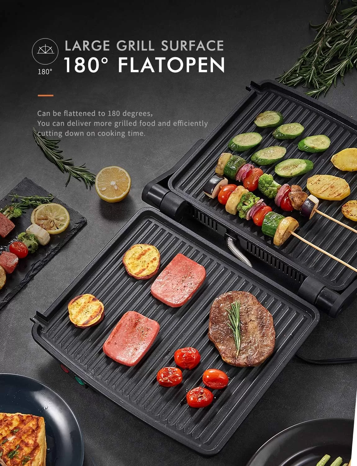 Yabano Gourmet Sandwich Maker Non-Stick Coated Plates 11" x 9.8", 4 Slice