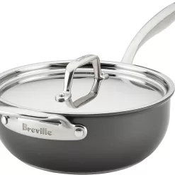 Breville Thermal Pro Hard Anodized Nonstick Sauce Pan/Saucepan/Saucier with Lid and Helper Handle, 4 Quart, Gray