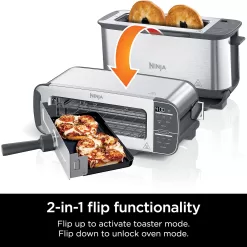 Ninja ST101 Foodi 2-in-1 Flip Toaster, 2-Slice Capacity, Compact Toaster Oven, 1500 Watts, Stainless Steel