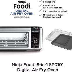 Ninja SP101 Digital Air Fry Countertop Oven with 8-in-1 Functionality, Silver