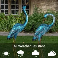 Kircust Garden Sculpture & Statues, Blue Heron Lawn Ornaments Standing Metal Crane Yard Art Large Size Bird Decoy, Set of 2
