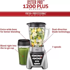 Oster Blender | Pro 1200 with Glass Jar, 24-Ounce Smoothie Cup, Brushed Nickel