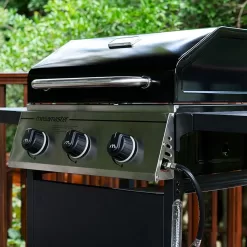 Megamaster 3-Burner Propane Gas Grill with 2 Foldable Side Tables, 30000 BTUs