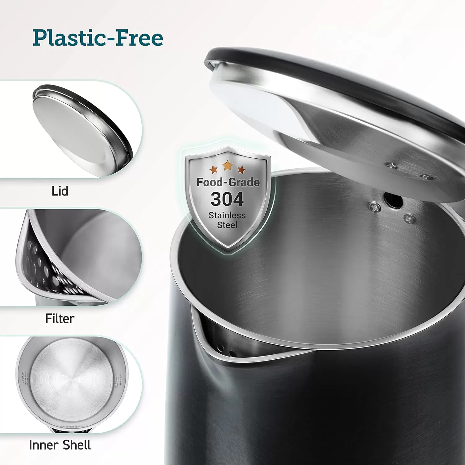 COSORI Electric Kettle Stainless Steel Interior Double Wall, Wide-Open Lid 1.5L 1500W Electric Tea Kettle, Black