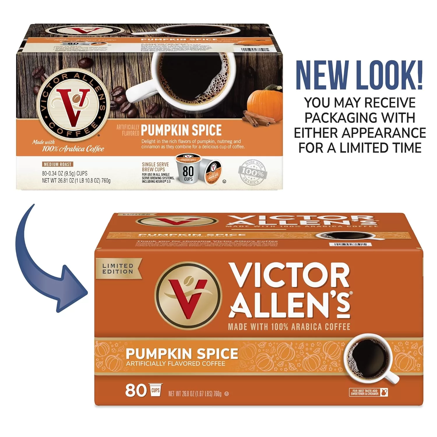 Victor Allen's Coffee Pumpkin Spice Flavored, Medium Roast, 80 Count, Single Serve Coffee Pods for Keurig K-Cup Brewers