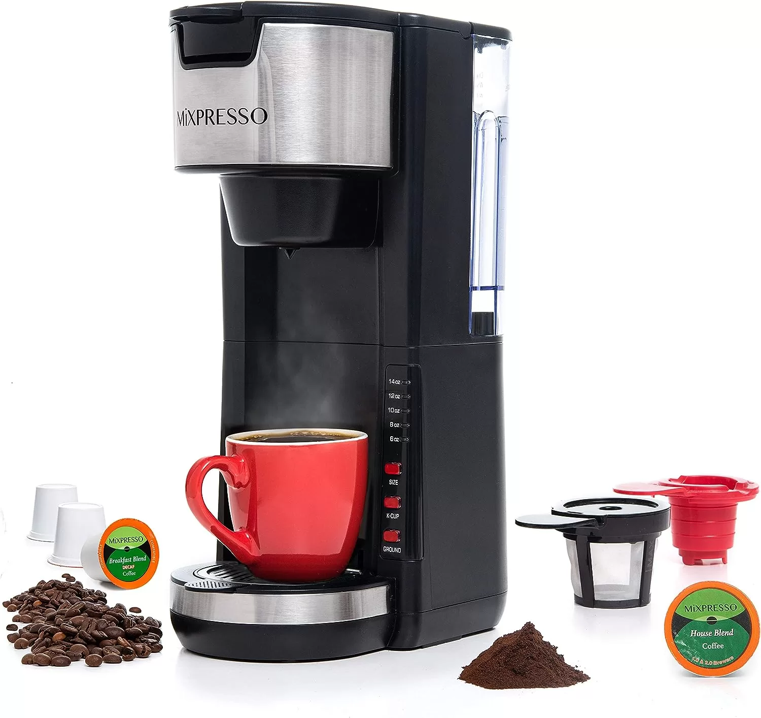 Mixpresso Single Serve Coffee Brewer K-Cup Pods Compatible & Ground Coffee, Black