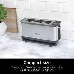 Ninja ST101 Foodi 2-in-1 Flip Toaster, 2-Slice Capacity, Compact Toaster Oven, 1500 Watts, Stainless Steel