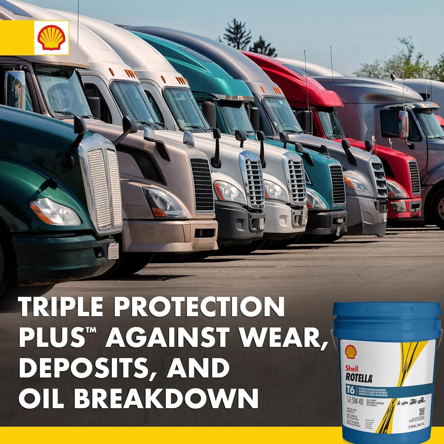 Shell Rotella T - 550046217 6 Full Synthetic 5W-40 Diesel Engine Oil (5-Gallon Pail)