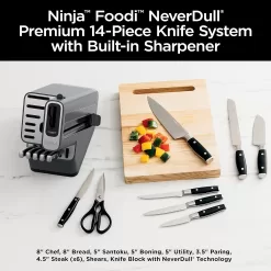 Ninja K32014 Foodi NeverDull Premium Knife System, 14 Piece Knife Block Set, Black