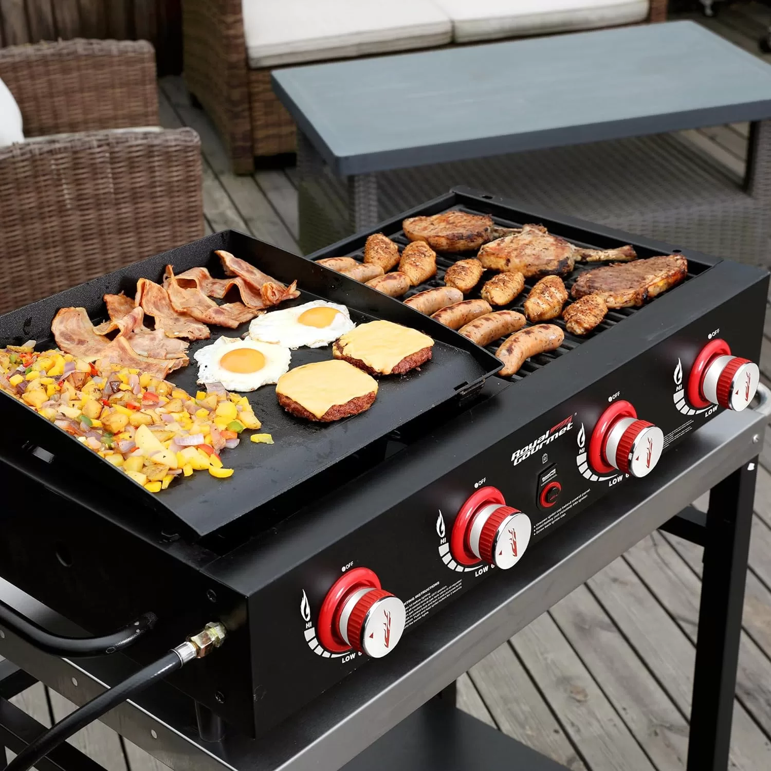 Royal Gourmet GD4002T Tailgater Tabletop Gas Grill Griddle, 4-Burner Portable Propane Grill Griddle Combo, 40 000 BTU, Black