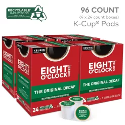 Eight O'Clock Coffee The Original Decaf, Single-Serve Keurig K-Cup Pods, Medium Roast Coffee Pods, 24 Count (Pack of 4), Total 96 Count