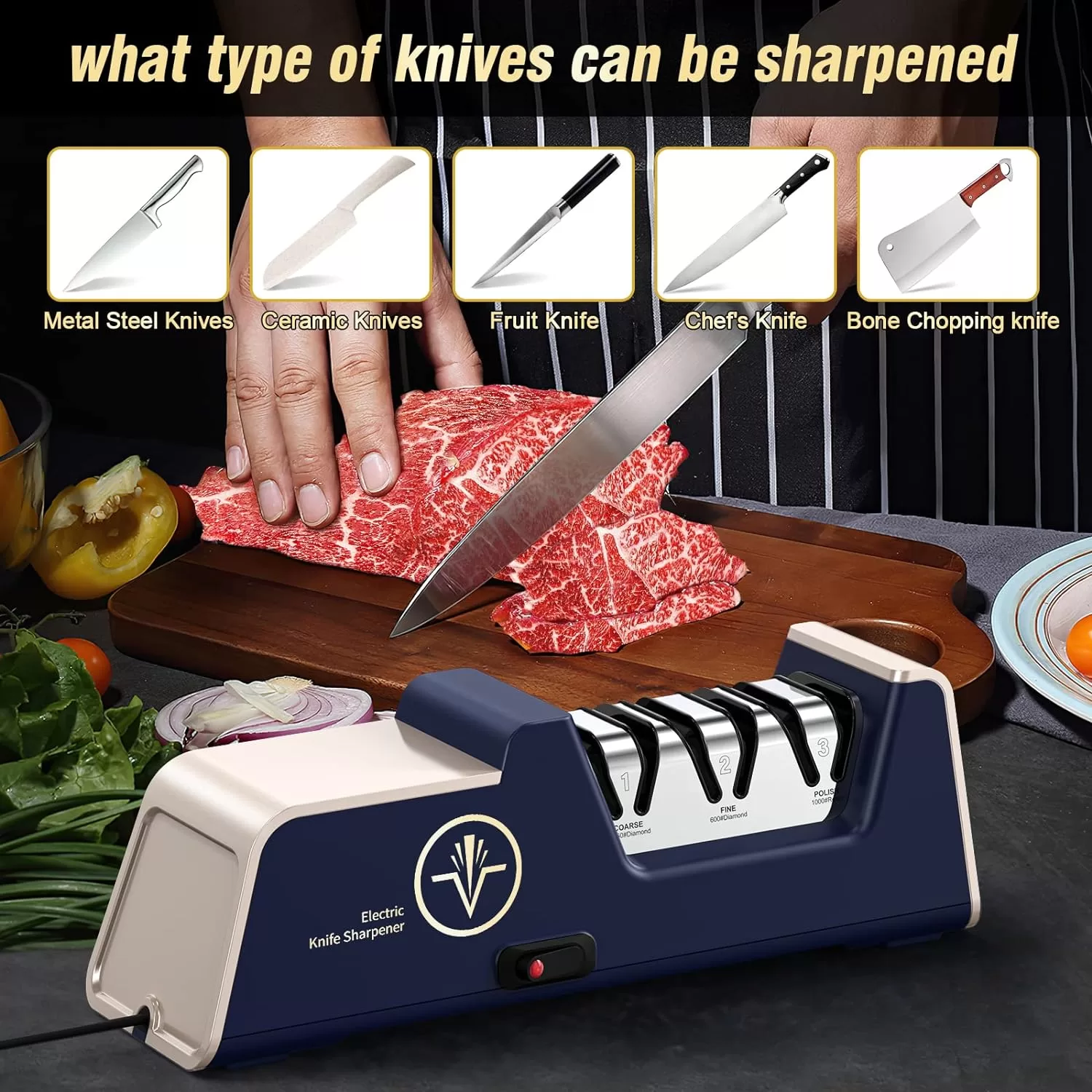 VIDOME Professional Electric Knife Sharpener, 3-stage Champagne Gold, afilador de cuchillos