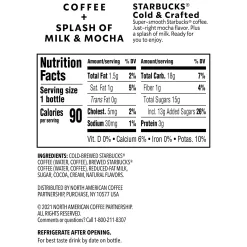 Starbucks - RTD Cold & Crafted Coffee, Splash of Milk + Mocha, 11 Fl Oz (Pack of 12)