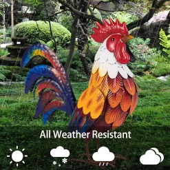 Natelf Metal Rooster Garden Statues & Sculptures, Chicken Yard Art Decor Standing Animal Lawn Ornament