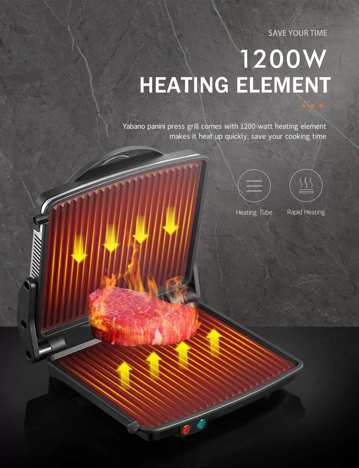 Yabano Gourmet Sandwich Maker Non-Stick Coated Plates 11" x 9.8", 4 Slice