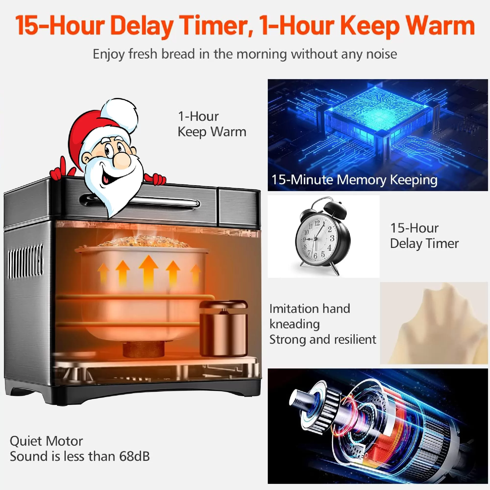 KBS 17-in-1 Bread Maker-Dual Heaters, 710W Machine Stainless Steel