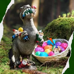 SOWSUN Dinosaur Gnomes Garden Statues Outdoor Decor Birthday Gifts for Mom Funny Gifts for Yard