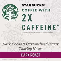 Starbucks Dark Roast K-Cup Coffee Pods with 2X Caffeine — for Keurig Brewers, 10 Count (Pack of 6)