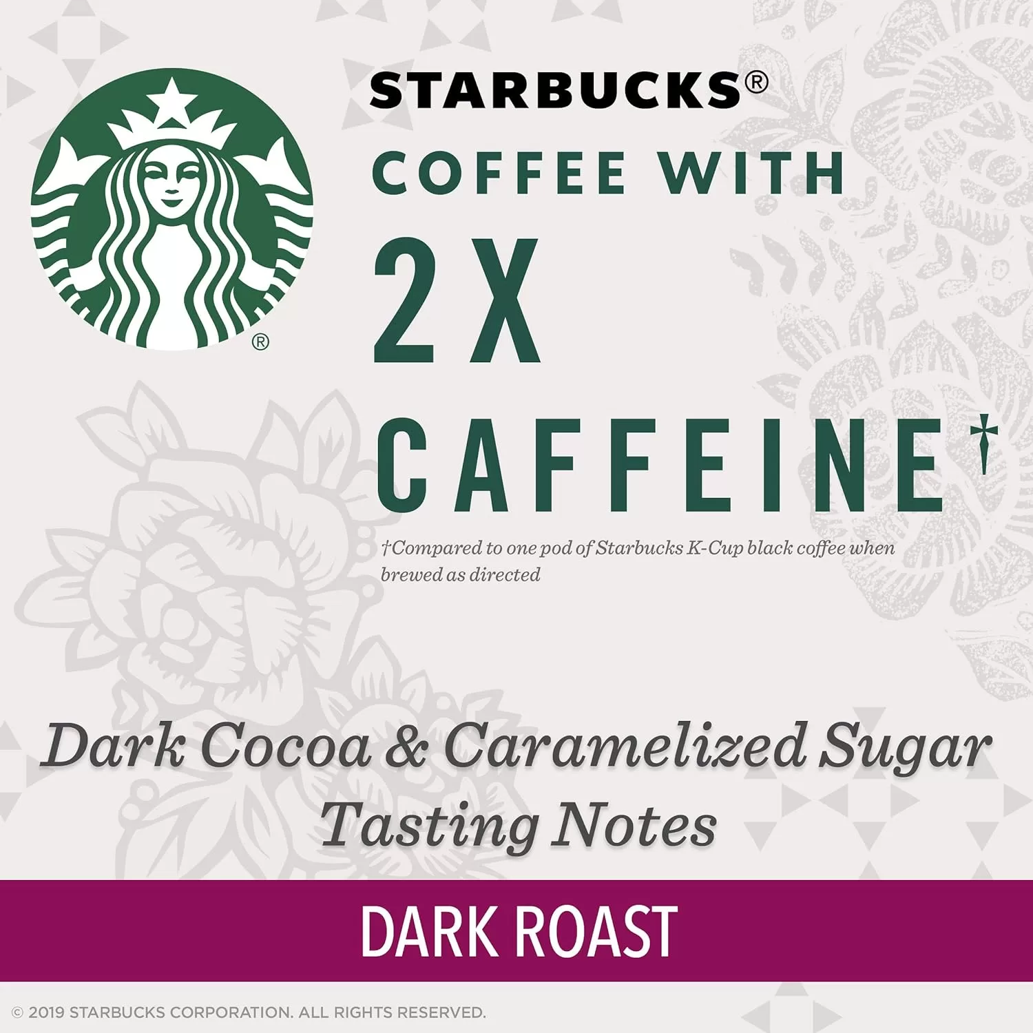 Starbucks Dark Roast K-Cup Coffee Pods with 2X Caffeine — for Keurig Brewers, 10 Count (Pack of 6)