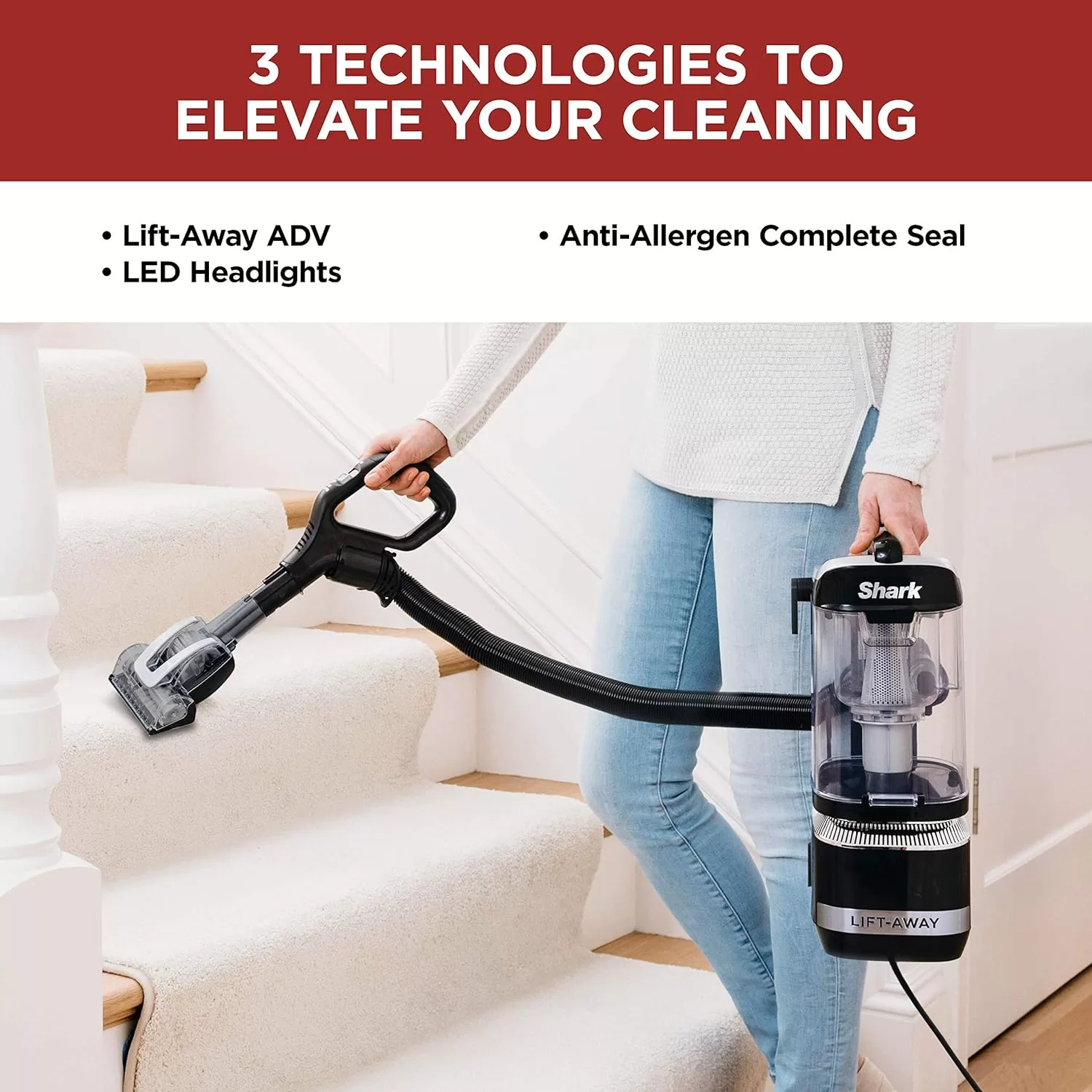 Shark LA322 Navigator ADV Corded Vacuum with Pet Power Brush Crevice and Upholstery Tool, Lift-Away Upright, Black