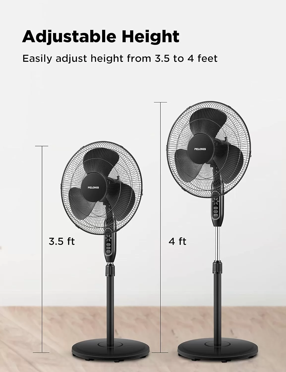 PELONIS 16'' Pedestal Remote Control, Oscillating Stand Up Fan 7-Hour Timer, Supreme 16"-Black