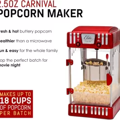 Elite Gourmet EPM-250 Maxi-Matic 2.5 Ounce Classic Carnival, Tabletop Kettle Popcorn Popper Machine, Red