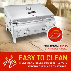 Portable Grill – Table Top Stainless Steel Propane Gas BBQ – Silver - By Lifemaster