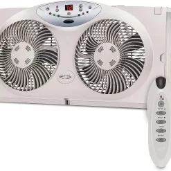 BIONAIRE Premium Digital 8.5" Twin Window Fan, Remote Control, Light Grey