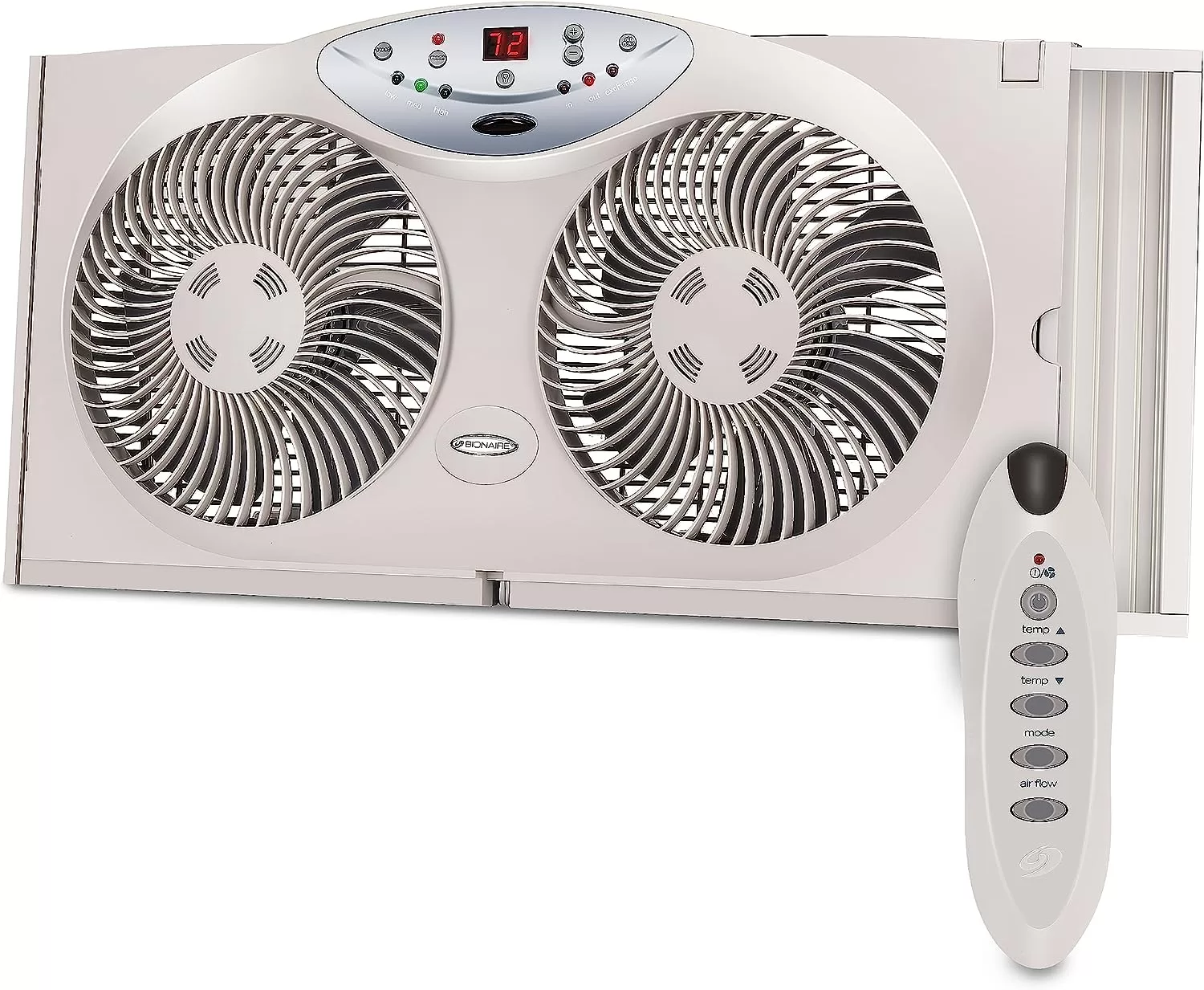 BIONAIRE Premium Digital 8.5" Twin Window Fan, Remote Control, Light Grey