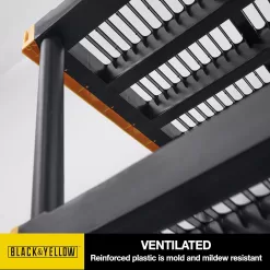 CX Black & Yellow, 4-Tier Heavy Duty Plastic Storage Shelving Unit, 200lbs/shelf (55”H x 48”W x 20”D)
