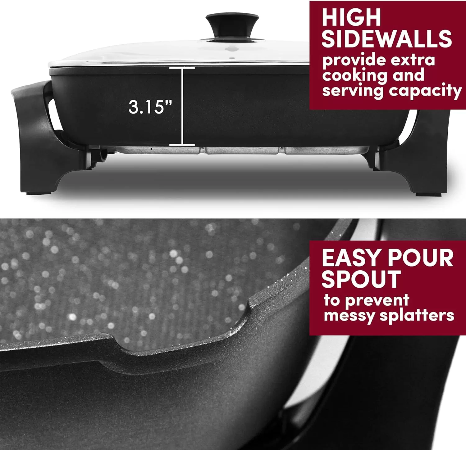 Elite Gourmet EG-6203# Extra Deep 16"x13"x3.2" (10.5Qt.) Scratch Resistant, Black