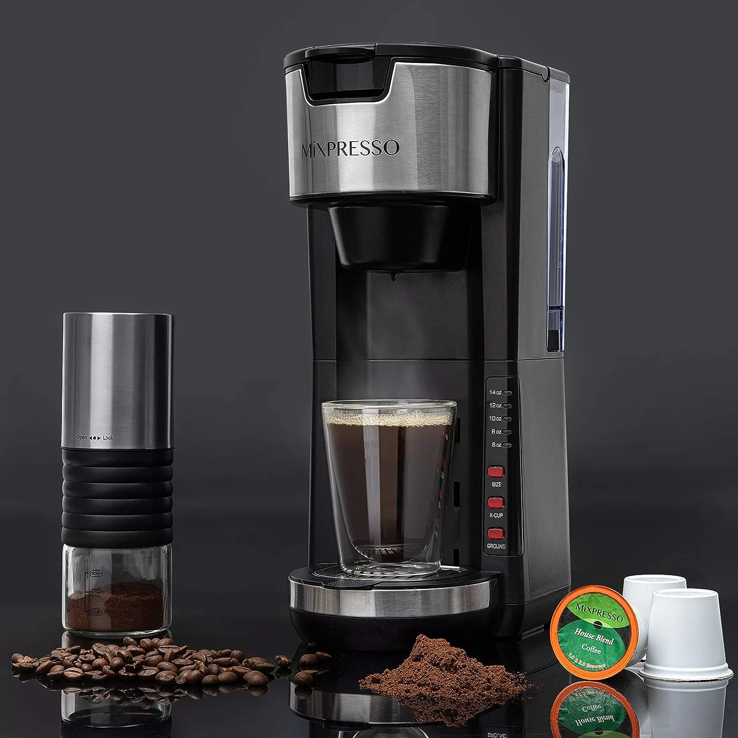 Mixpresso Single Serve Coffee Brewer K-Cup Pods Compatible & Ground Coffee, Black