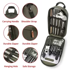 Portable Camping Kitchen Utensil Set-27 Piece Cookware Kit, Stainless Steel Outdoor Cooking and Grilling Utensil Organizer Travel Set