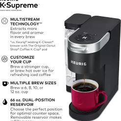 Keurig® K-Supreme Single Serve K-Cup Pod Coffee Maker, MultiStream Technology, Black