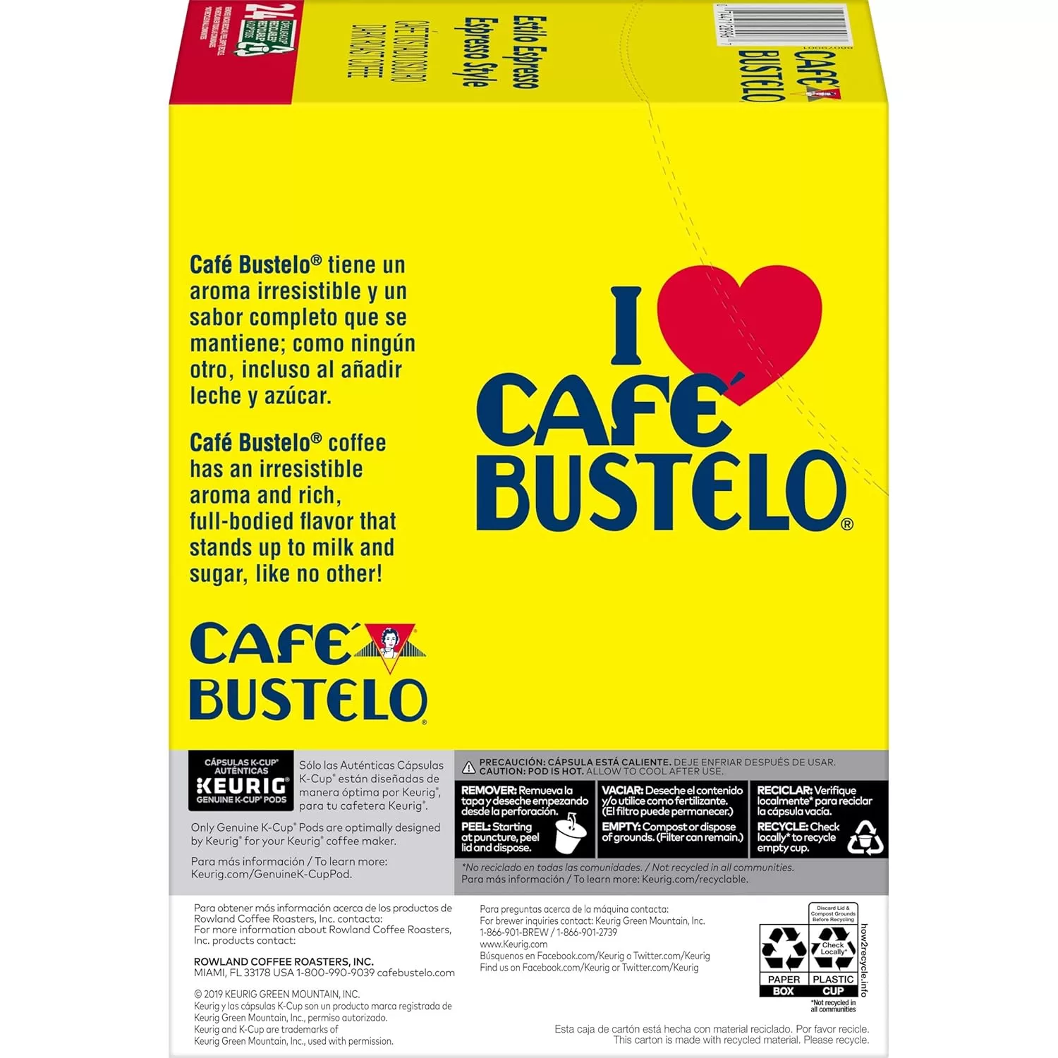 Café Bustelo Espresso Style Dark Roast Coffee, 96 Keurig K-Cup Pods ,24 Count (Pack of 4)