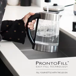 OVENTE Glass Electric Kettle Hot Water Boiler 1.7 Liter ProntoFill Tech Portable Kettle w/ Set Temperature Control