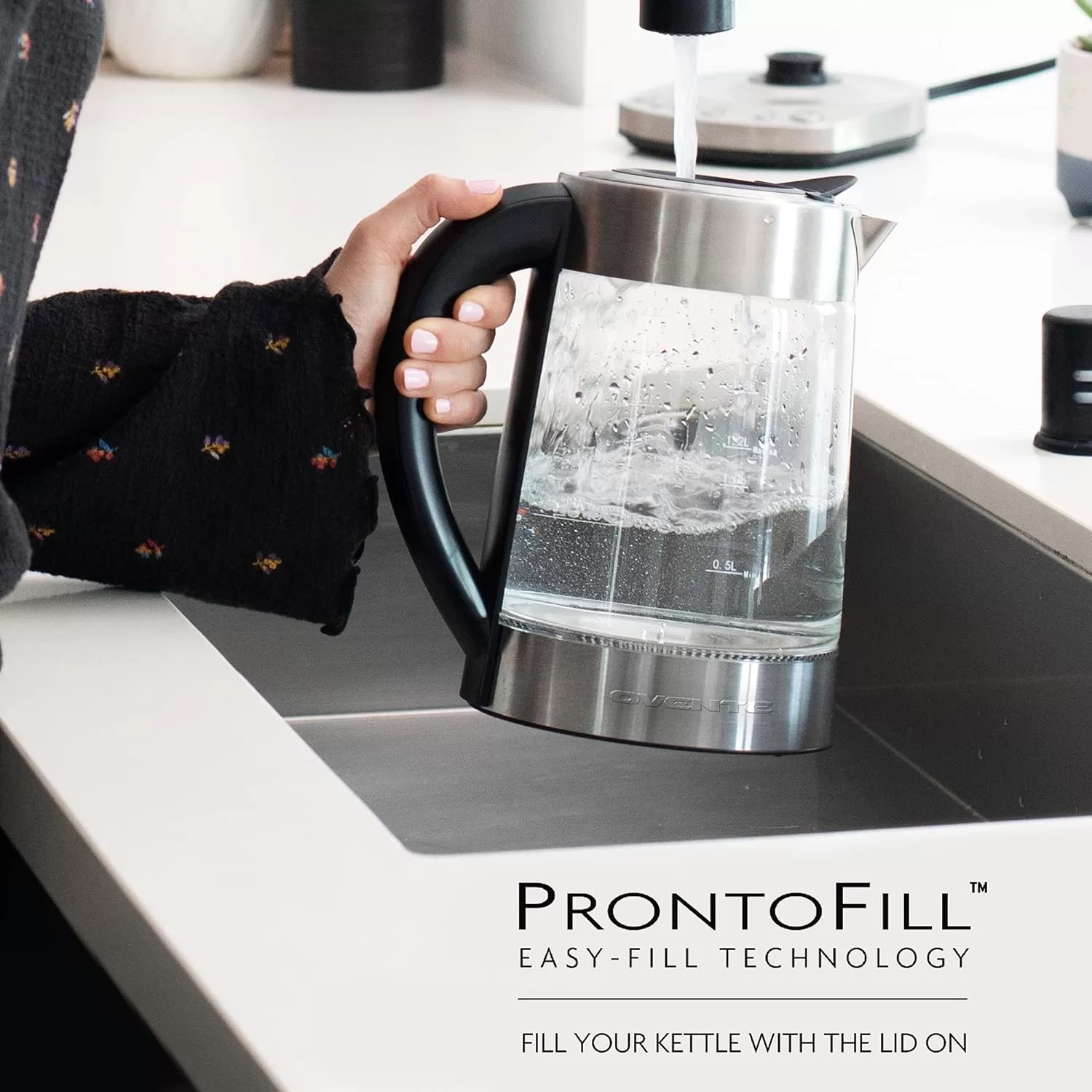 OVENTE Glass Electric Kettle Hot Water Boiler 1.7 Liter ProntoFill Tech Portable Kettle w/ Set Temperature Control