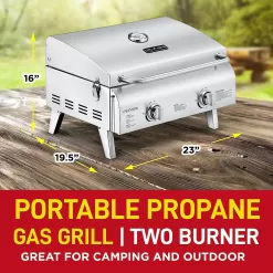 Portable Grill – Table Top Stainless Steel Propane Gas BBQ – Silver - By Lifemaster