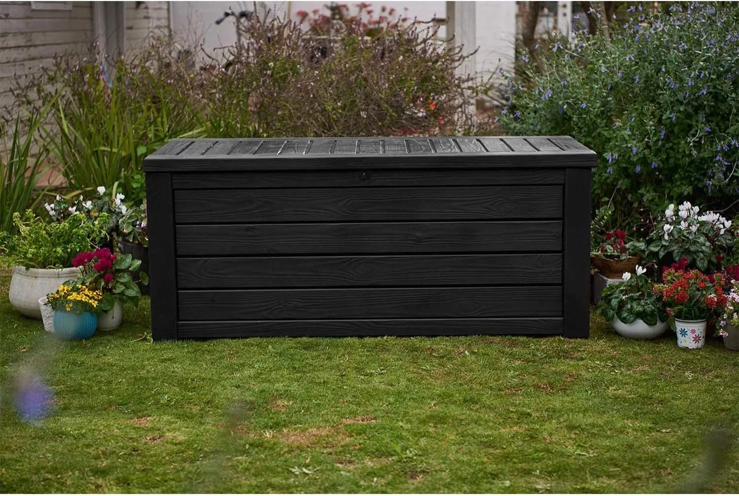 Keter Westwood 150 Gallon Plastic Backyard Deck Box and Storage, Dark Gray