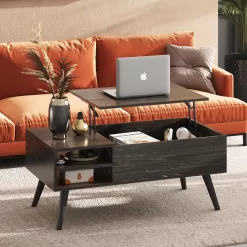 WLIVE Wood Lift Top Coffee Table with Hidden Compartment and Adjustable Storage Shelf, Charcoal Black