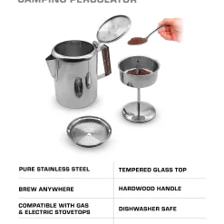 COLETTI Bozeman Camping Coffee Pot – Coffee Percolator – Percolator Coffee Pot for Campfire or Stove Top Coffee Making – 9 CUP