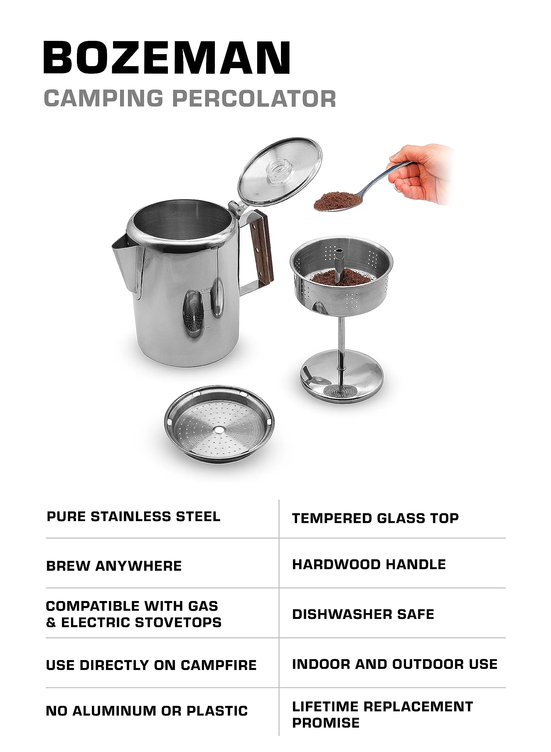 COLETTI Bozeman Camping Coffee Pot – Coffee Percolator – Percolator Coffee Pot for Campfire or Stove Top Coffee Making – 9 CUP