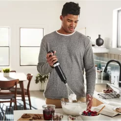 KitchenAid Cordless Variable Speed Hand Blender with Chopper and Whisk Attachment - KHBBV83, Matte Black